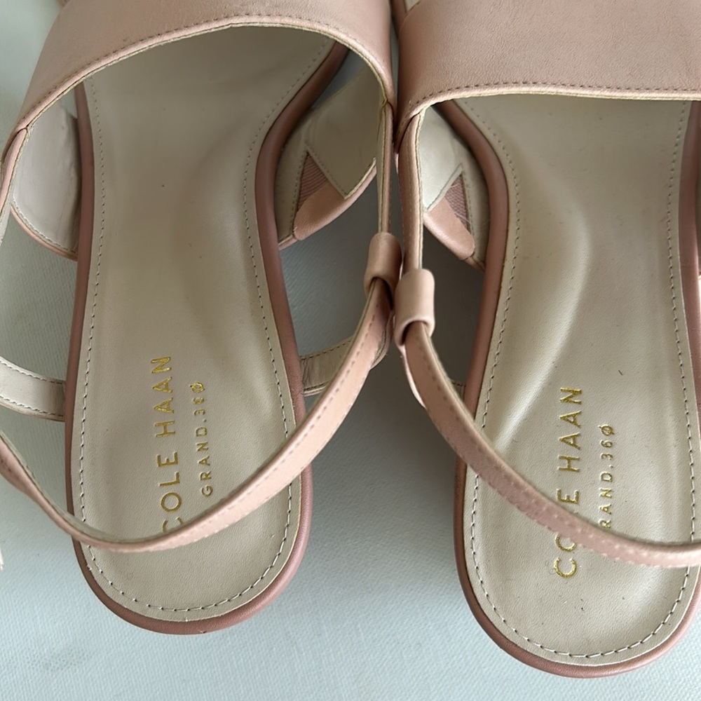 Cole Haan Sandals Women Pink Leather Slingback Wedge Buckle - Picture 11 of 17